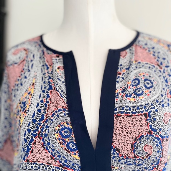 J.Crew Paisley Short Sleeve Colorful Beach Summer Vacation V-Neck Tunic XS - Picture 8 of 9